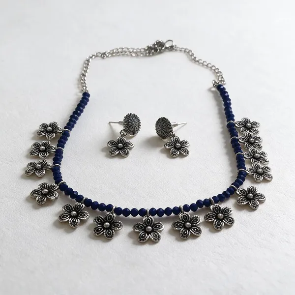 Blue_Alloy_Oxidised_Floral_Beaded_Necklace_Set_For_Women