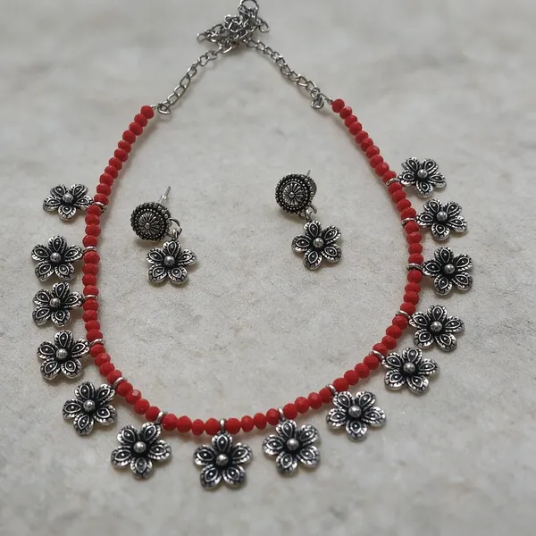 Red_Alloy_Oxidised_Beaded_Floral_Necklace_Set_For_Women