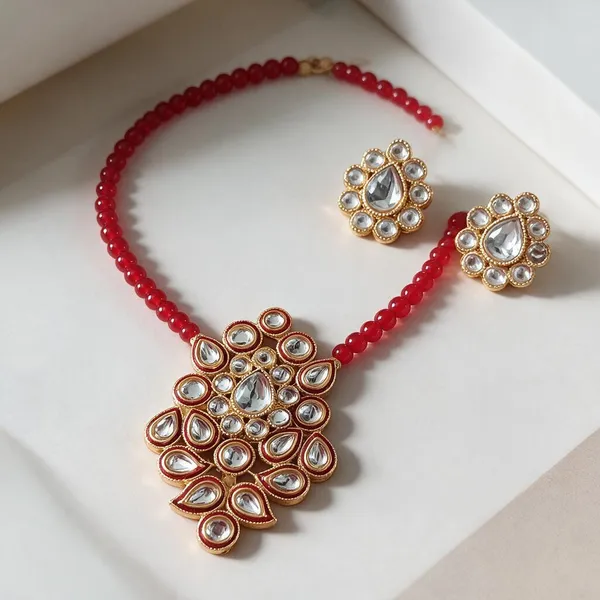 Red_Beaded_Alloy_Kundan_Necklace_Set_For_Women