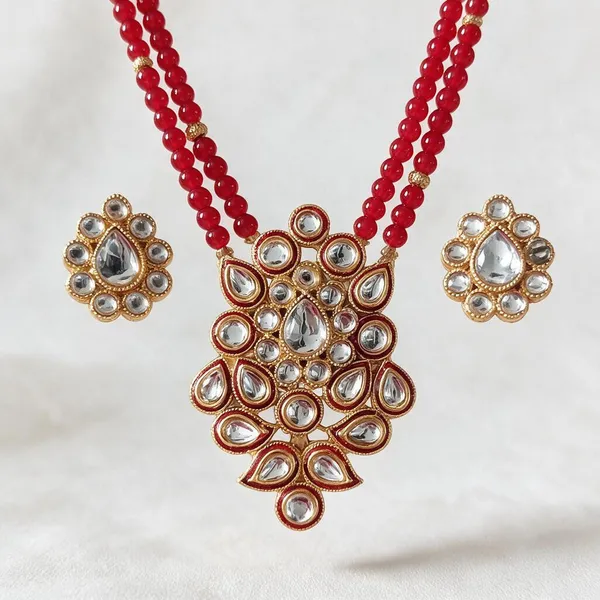 Red_Beaded_Alloy_Kundan_Necklace_Set_For_Women
