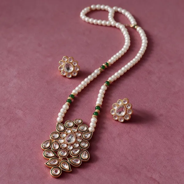 Gold_Tone_Pearl_Alloy_Kundan_Necklace_And_Earrings_Set_For_Women