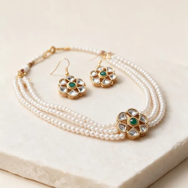 White_Pearl_Alloy_Layered_Necklace_Set_For_Women