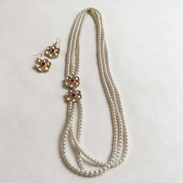 White_Pearl_Alloy_Layered_Necklace_Set_For_Women
