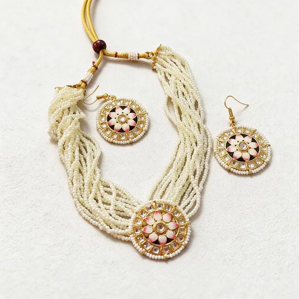White_Pearl_Alloy_Floral_Necklace_And_Earrings_Set_For_Women
