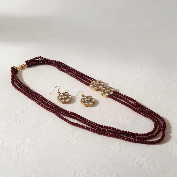 Black_Beaded_Alloy_Floral_Pendant_Necklace_Set_For_Women