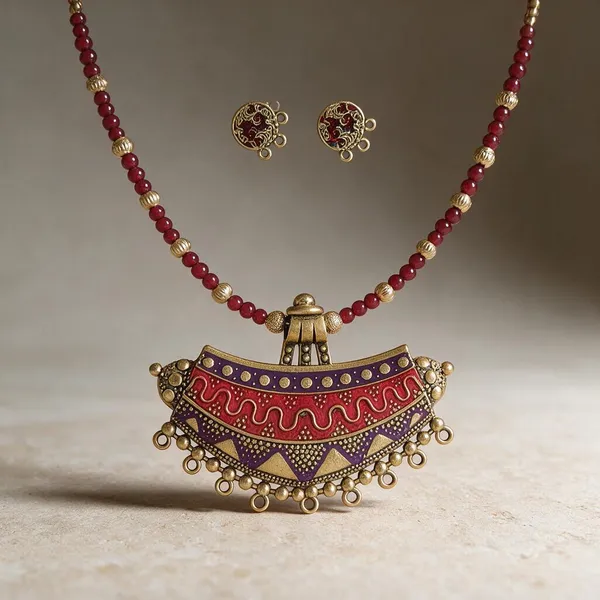 Green_Beaded_Gold_Tone_Ethnic_Pendant_Necklace_Set_For_Women