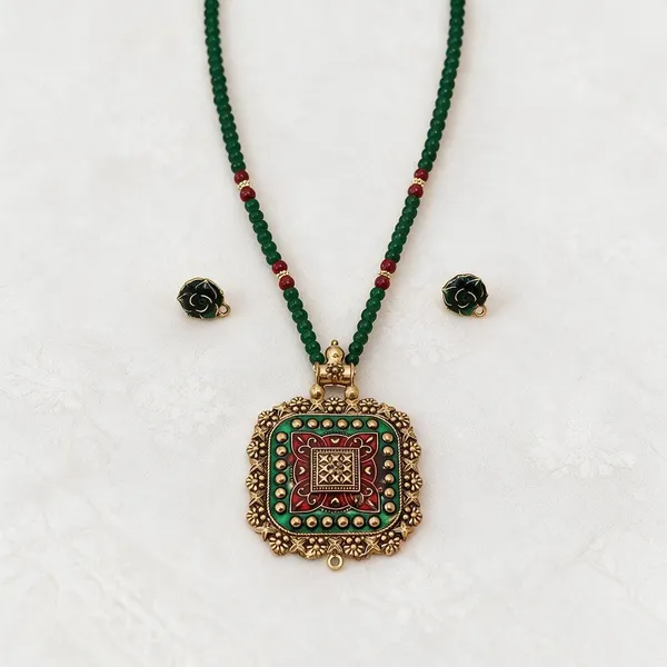 Multicolor_Beaded_Antique_Gold_Tone_Ethnic_Face_Motif_Necklace_Set_For_Women