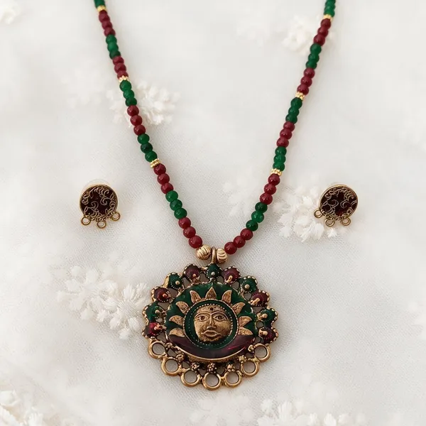 Multicolor_Beaded_Antique_Gold_Tone_Ethnic_Face_Motif_Necklace_Set_For_Women