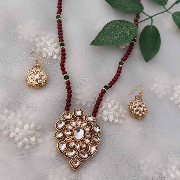 Maroon_Beaded_Kundan_Teardrop_Pendant_Necklace_Set_For_Women