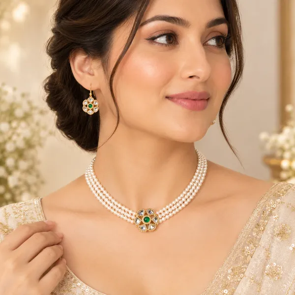 White_Pearl_Alloy_Layered_Necklace_Set_For_Women