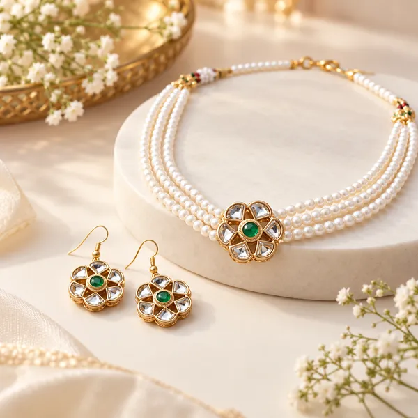 White_Pearl_Alloy_Layered_Necklace_Set_For_Women