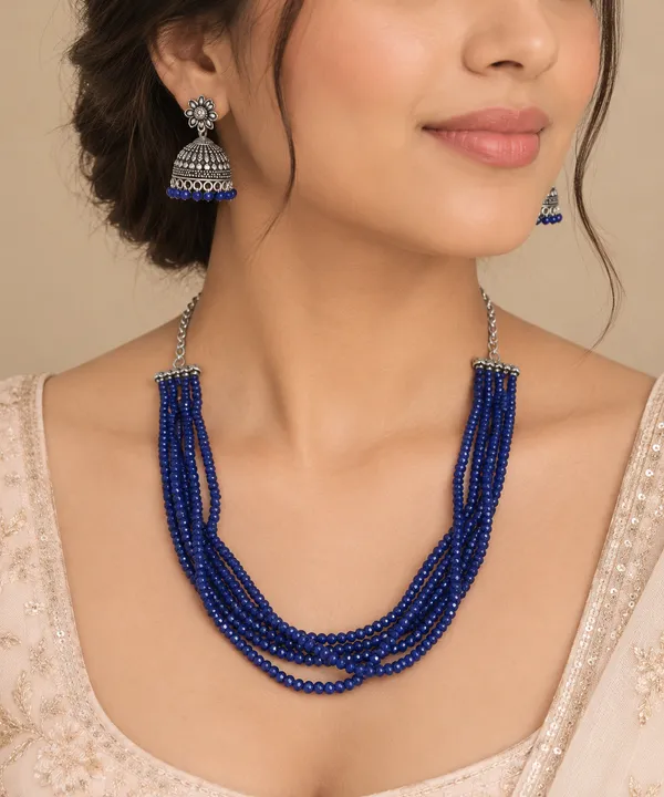 Blue_Alloy_Layered_Beaded_Jhumka_Necklace_And_Earrings_Set_For_Women