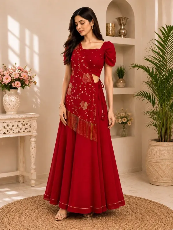Crimson_Red_Silk_Indo_Western_Co_Ord_Set_For_Women