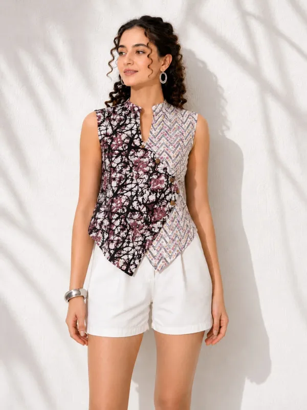 Brown_Cotton_Wrap_Sleeveless_Top_For_Women