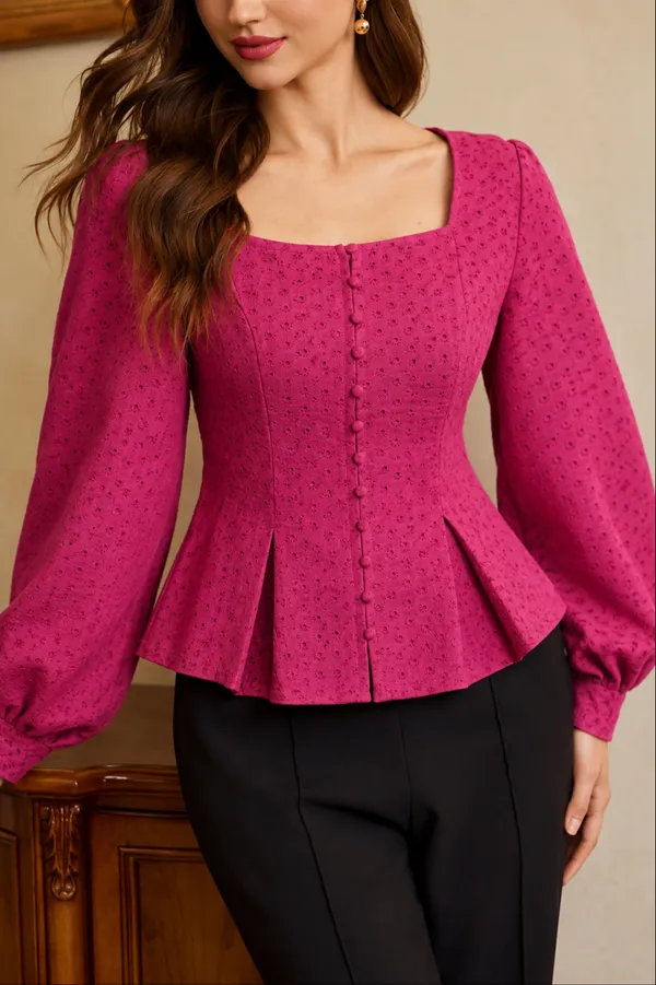 Magenta_Cotton_Eyelet_Peplum_Crop_Shirt_For_Women