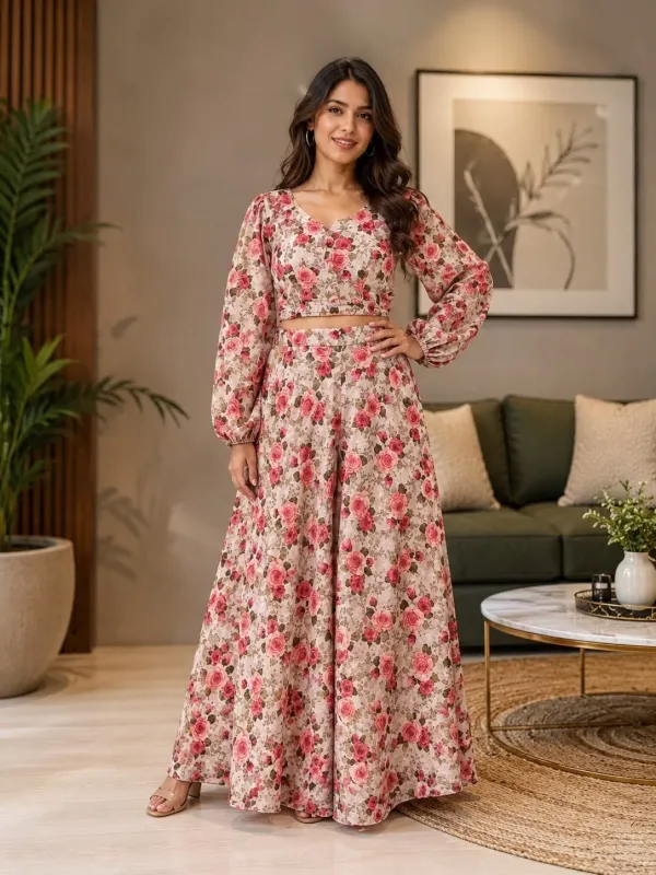 Peach_Chinon_Floral_Print_Co_Ord_Set_For_Women