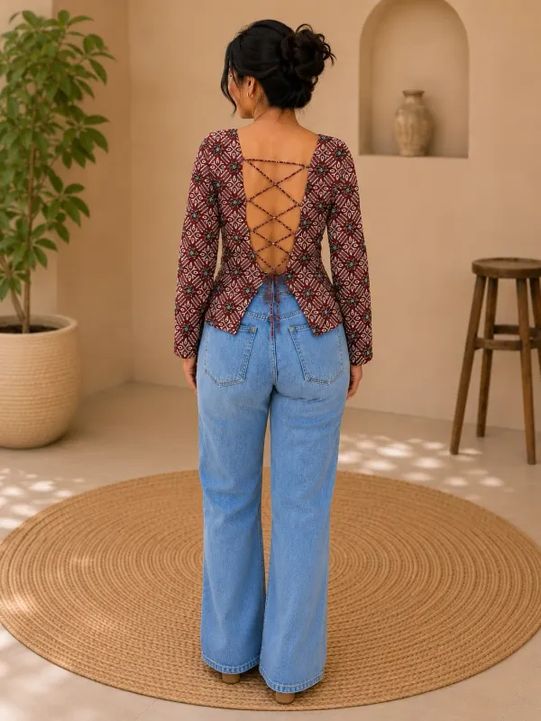 Light_Brown_Cotton_Tie_Back_Full_Sleeve_Top_For_Women