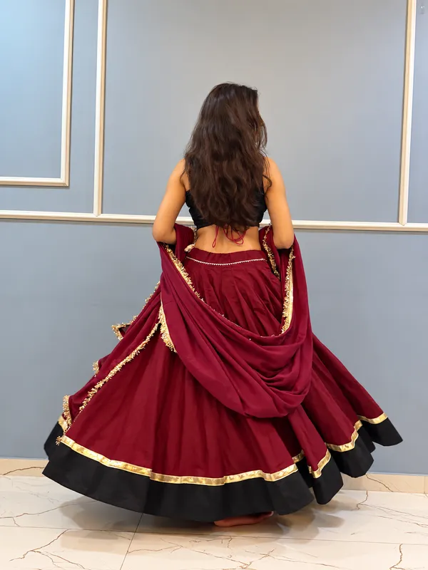 Maroon_Cotton_Flared_Lehenga_Set_For_Women