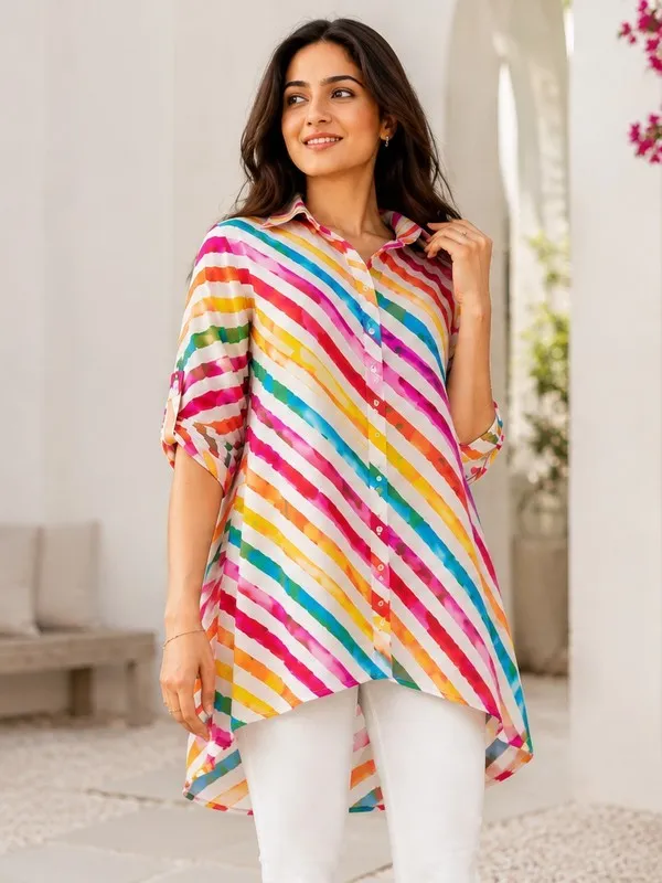 Multicolour_Georgette_Relaxed_Asymmetric_Shirt_For_Women