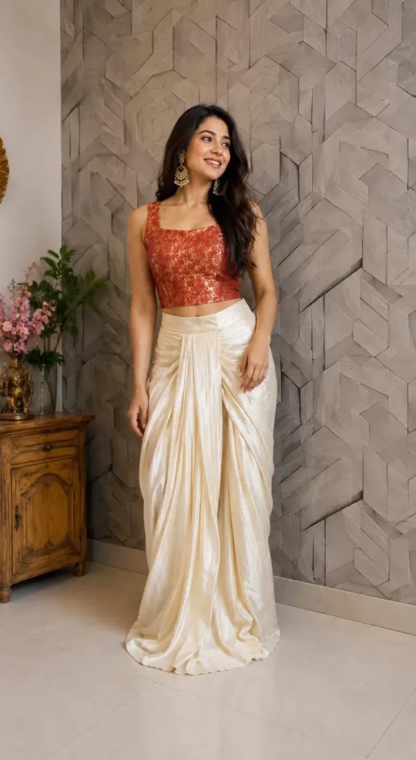 Off_White_Pink_Brocade_Shimmer_Drape_Co_Ord_Set_For_Women
