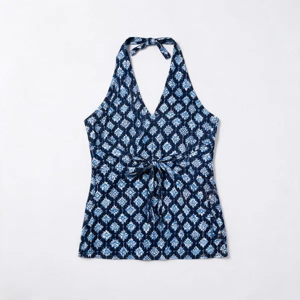 Blue_Cotton_Geometric_Print_Tie_Back_Top_For_Women