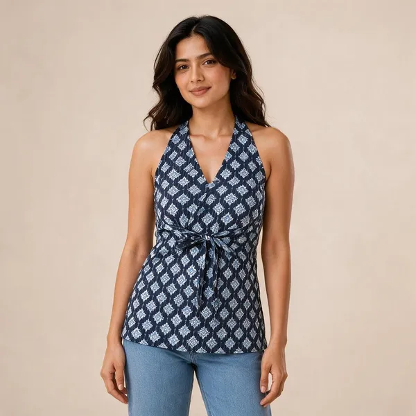 Blue_Cotton_Geometric_Print_Tie_Back_Top_For_Women
