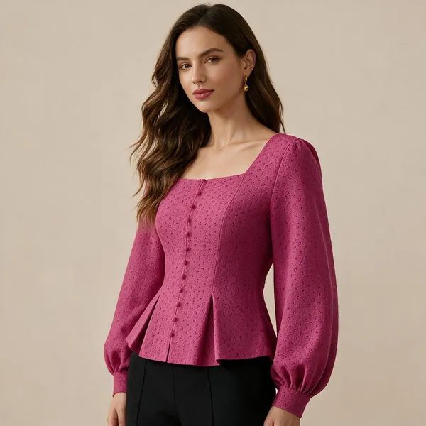 Magenta_Cotton_Eyelet_Peplum_Crop_Shirt_For_Women