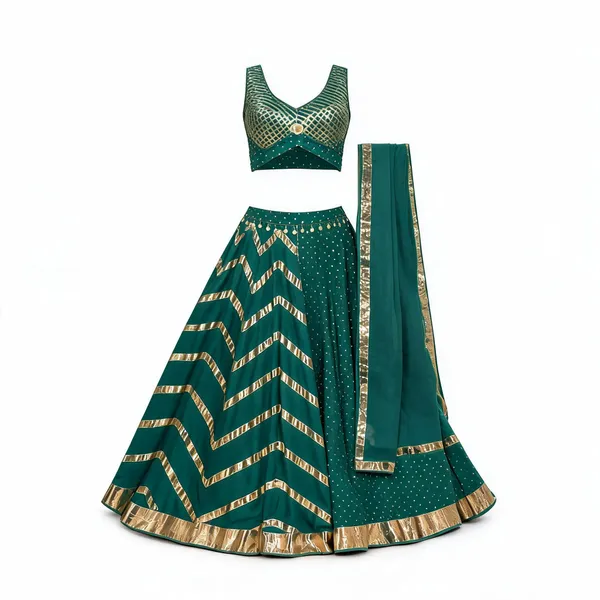 Teal_Green_Cotton_Embellished_Lehenga_Choli_Set_For_Women
