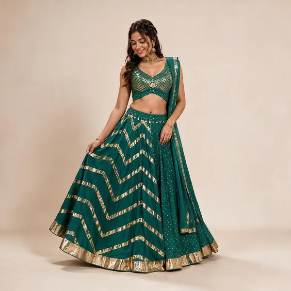 Teal_Green_Cotton_Embellished_Lehenga_Choli_Set_For_Women