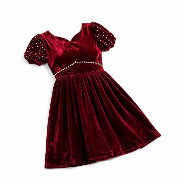 Red_Maroon_Velvet_Short_Dress_For_Women