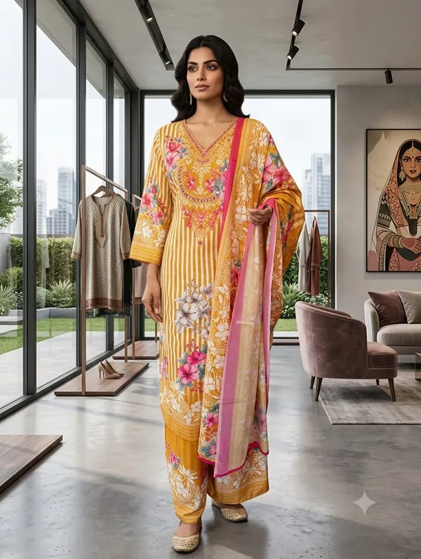 Mustard_Printed_Straight_Kurta_Set_For_Women
