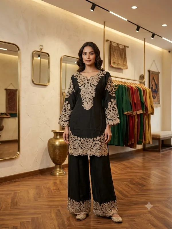 Black_Embroidered_Kurta_Palazzo_Set_For_Women