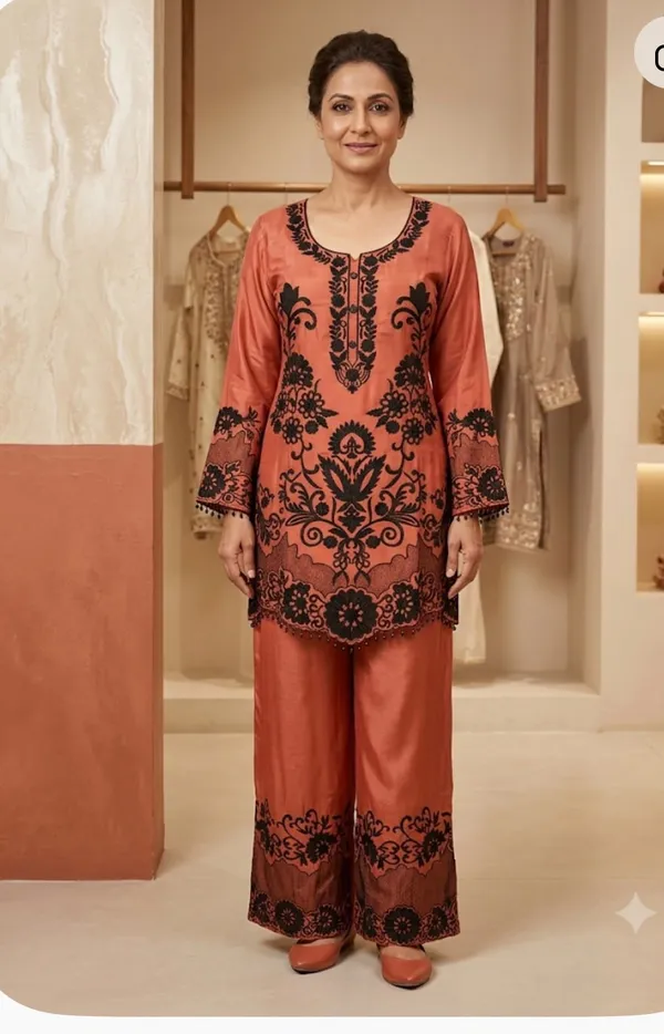 Coral_Satin_Straight_Kurta_Set_For_Women