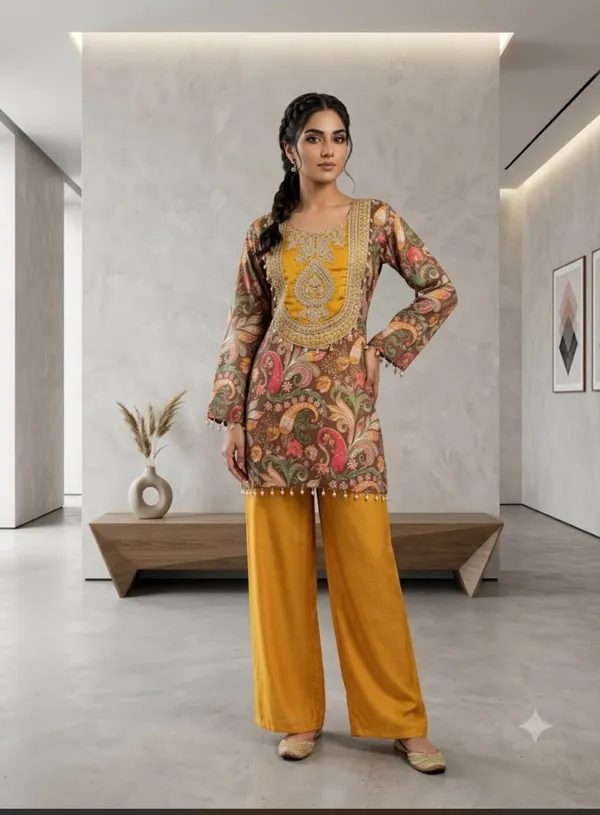 Mustard_Printed_Kurta_Palazzo_Set_For_Women