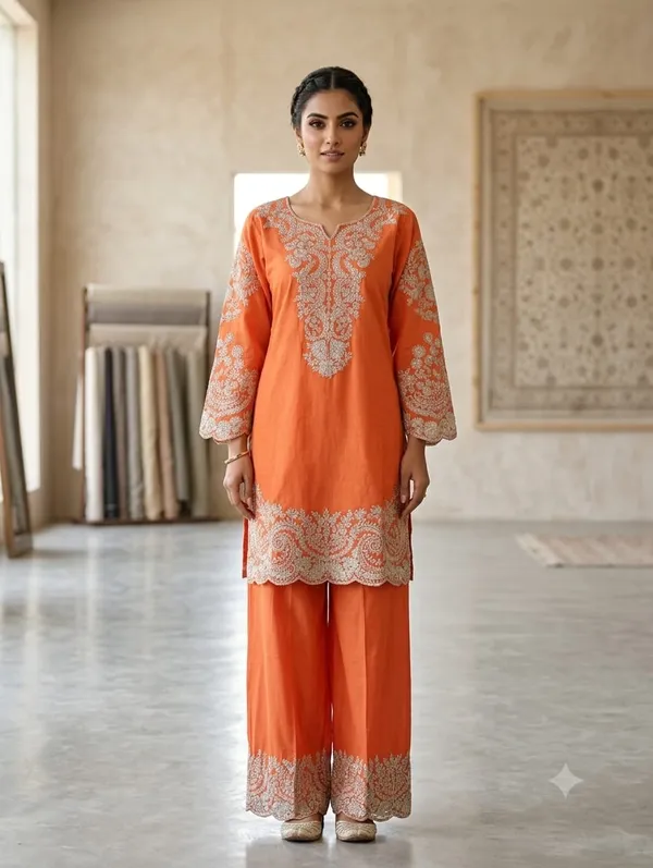 Orange_Embroidered_Straight_Kurta_Set_For_Women