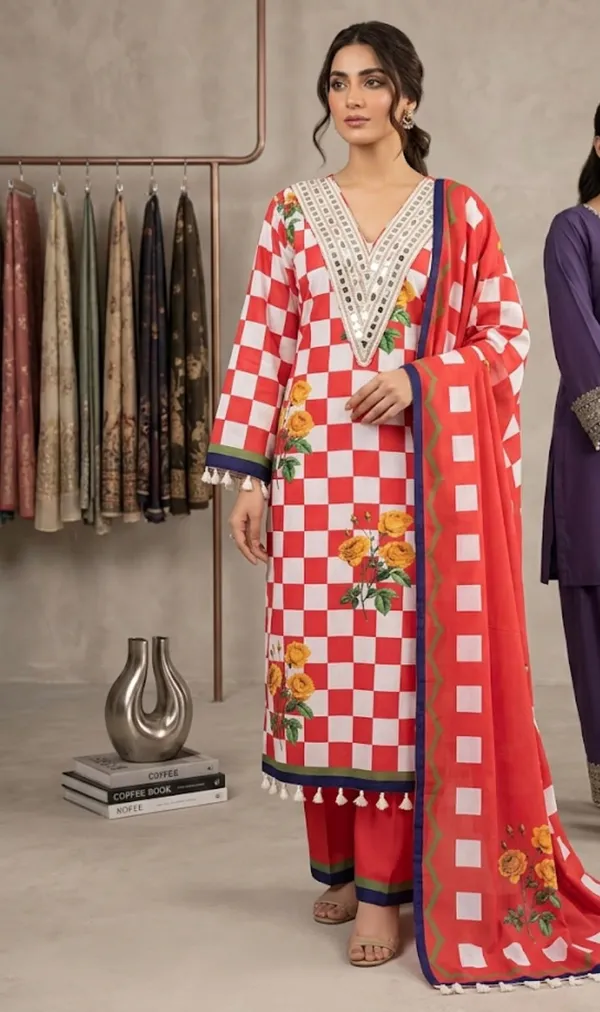 Red_Printed_Straight_Kurta_Set_For_Women