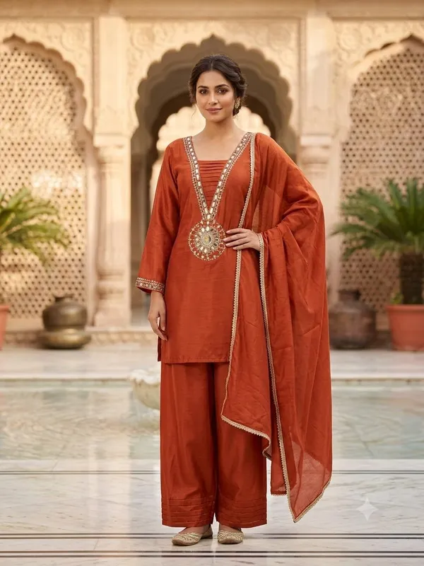 Rust_Embroidered_Straight_Kurta_Set_For_Women