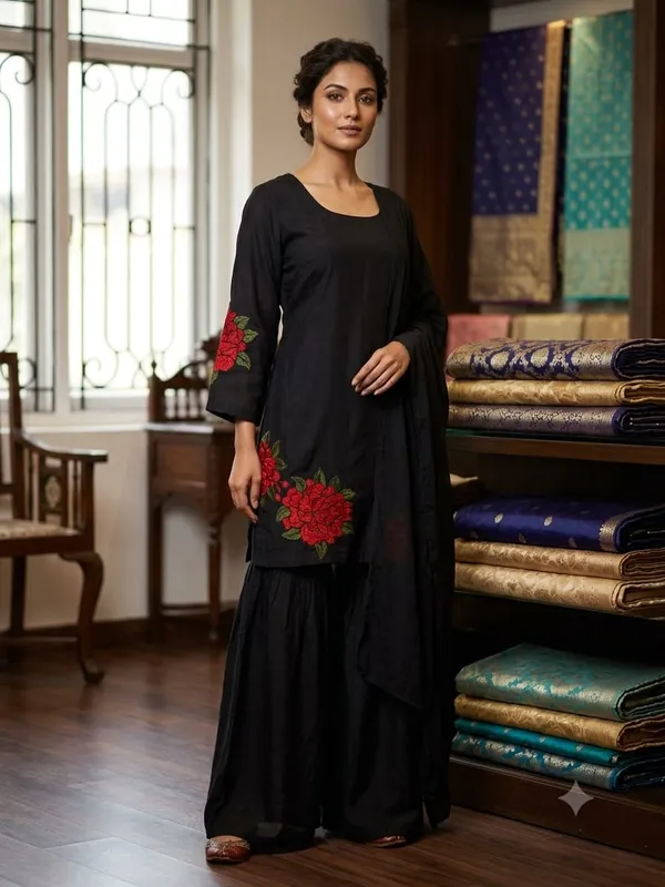 Black_Embroidered_Kurta_Set_For_Women