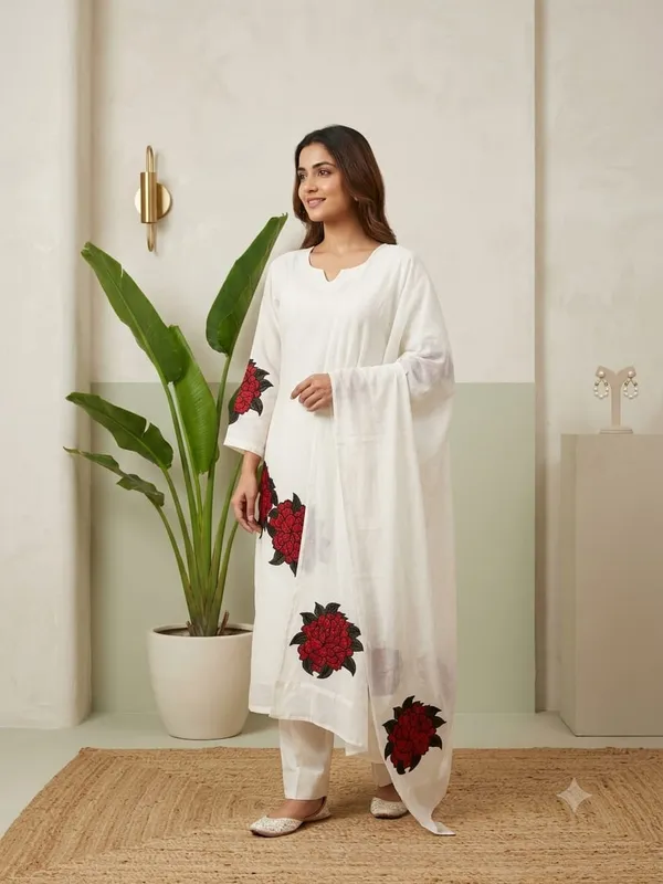 White_Floral_Print_Ethnic_Suit_Set_For_Women