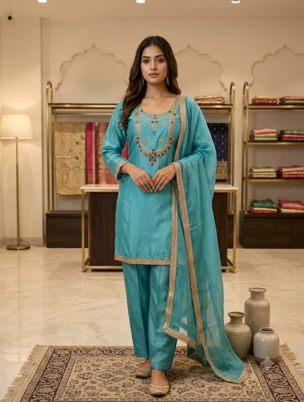 Turquoise_Embroidered_Straight_Suit_Set_For_Women