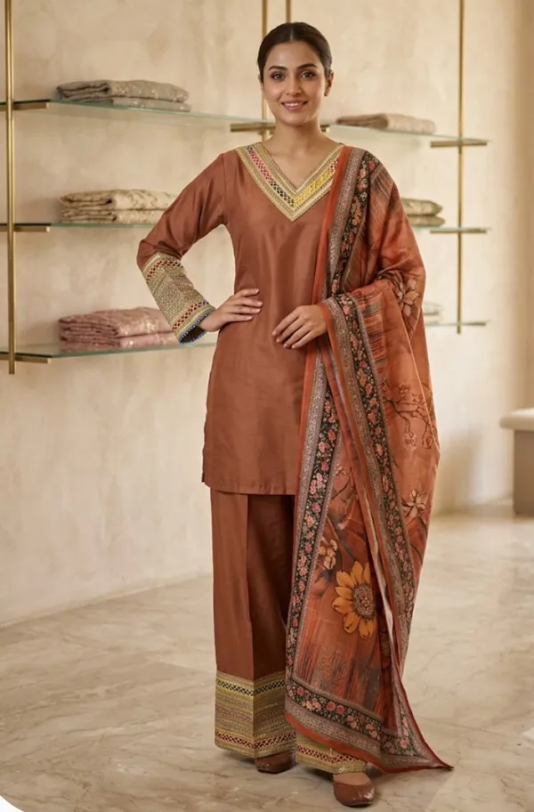 Rust_Embroidered_Straight_Kurta_Set_For_Women