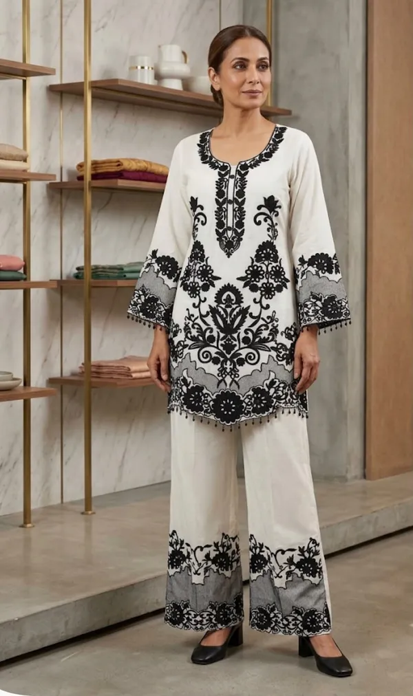 White_Floral_Print_Kurta_Palazzo_Set_For_Women