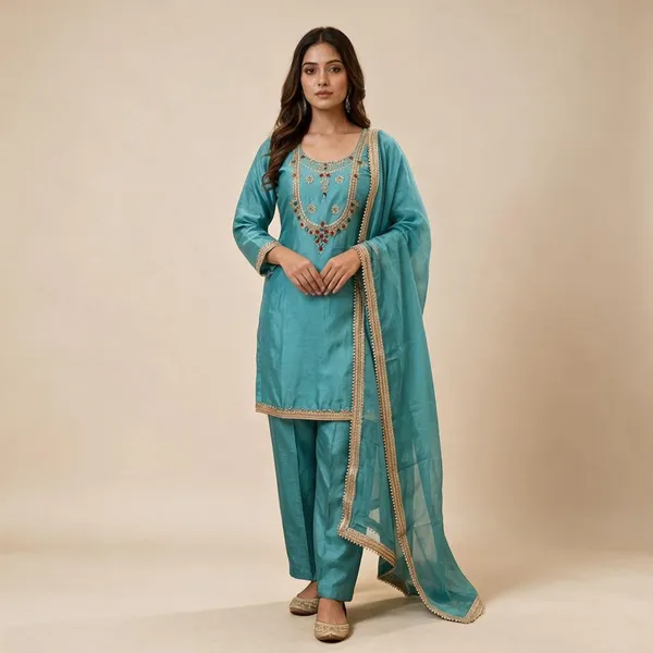 Turquoise_Embroidered_Straight_Suit_Set_For_Women