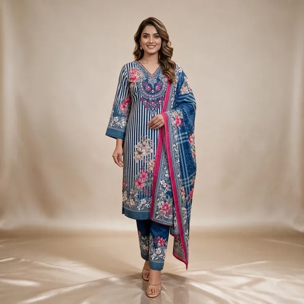 Blue_Printed_Straight_Kurta_Pant_Set_For_Women