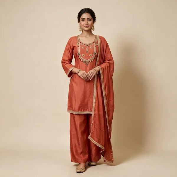 Orange_Embroidered_Kurta_Set_For_Women