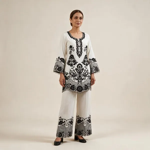 White_Floral_Print_Kurta_Palazzo_Set_For_Women