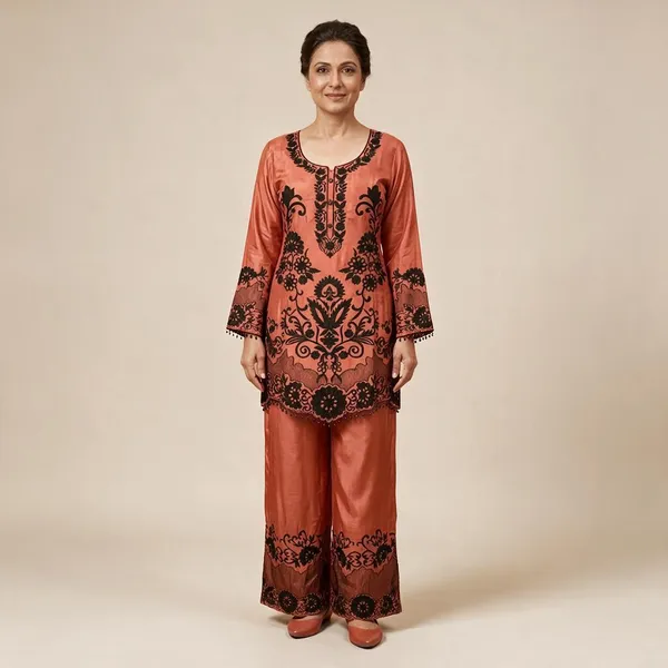 Coral_Satin_Straight_Kurta_Set_For_Women