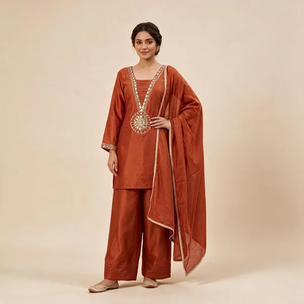 Rust_Embroidered_Straight_Kurta_Set_For_Women
