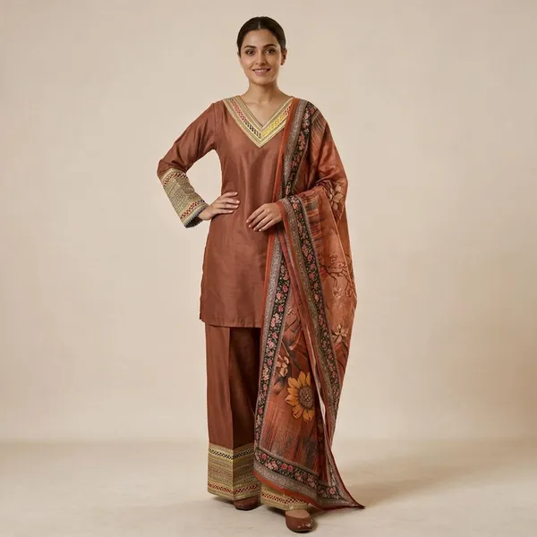 Rust_Embroidered_Straight_Kurta_Set_For_Women