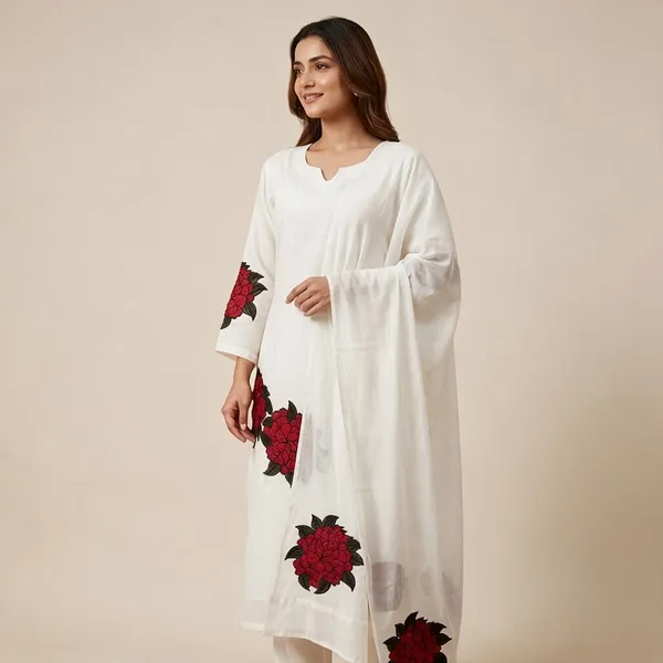 White_Floral_Print_Ethnic_Suit_Set_For_Women